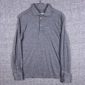 Maurizio Baldassari Polo Shirt Mens Large Gray 100% Wool Long Sleeve Italy Made